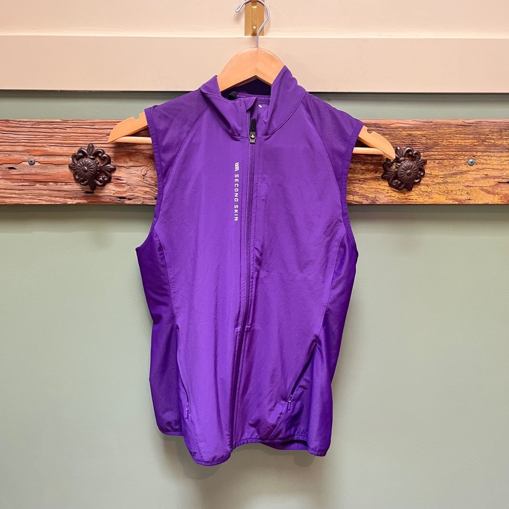 Second Skin Womens Purple Full Zip Athletic Running Vest Mesh Panels Small